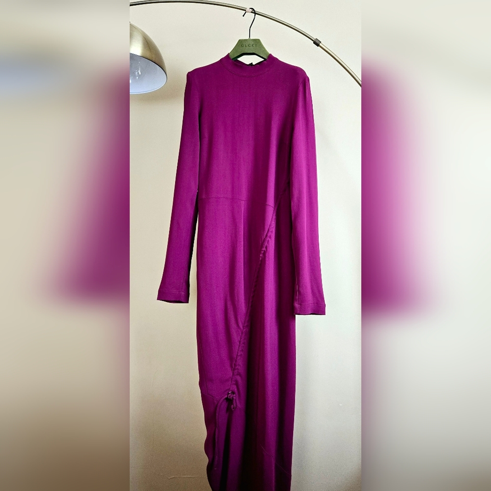 NWT MALLONI Made In Italy Elegant Long Sleeve Purple Maxi Dress Size: 40/S